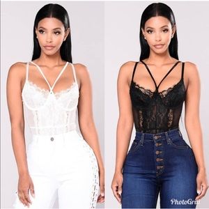 Fashionnova lace trim bodysuit - Black only